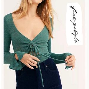 Free People Say When Metallic Green Top